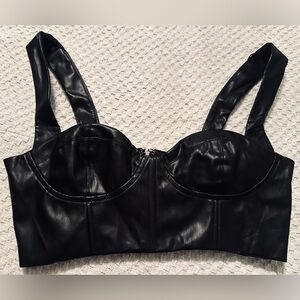 Signature8 Black Leather Bustier Top